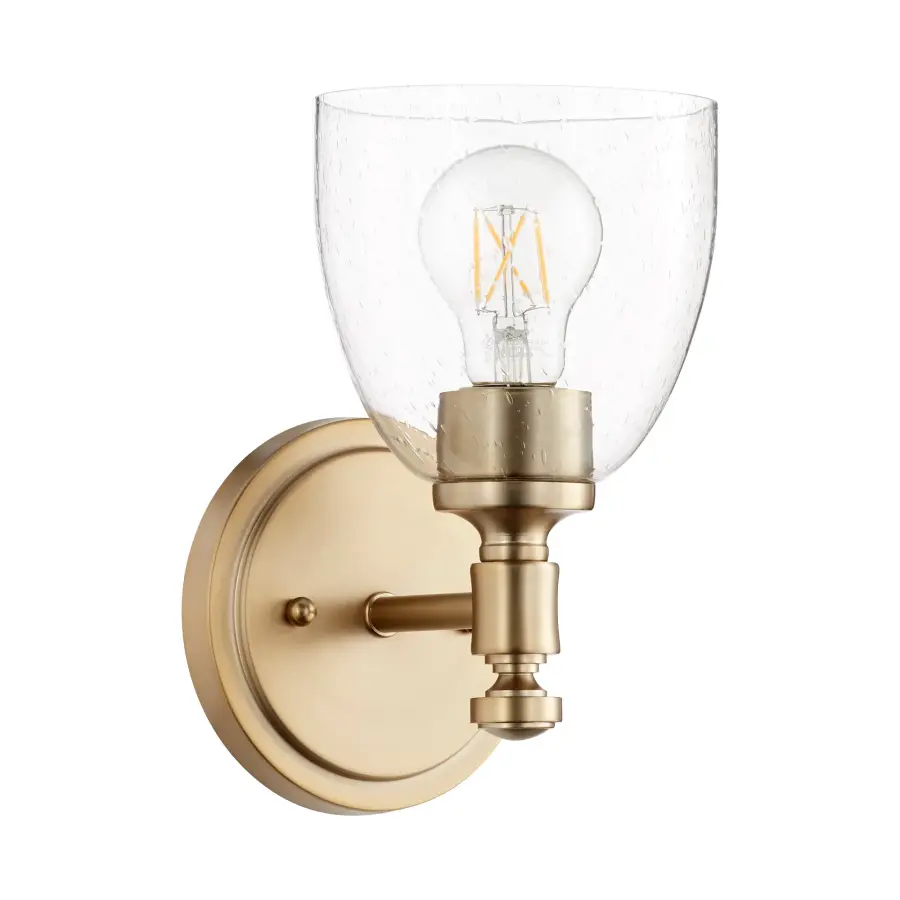 Rossington 1-Light Transitional Wall Sconce in Aged Brass with Clear Seeded Glass
