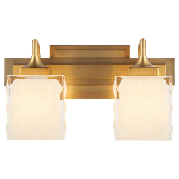 The Diamonte 2-Light Vanity combines contemporary design with practical versatility. Its striking square glass shades and brushed brass finish create a sophisticated look, while dual-mount capability allows upward or downward installation to suit your space perfectly. - alternate view