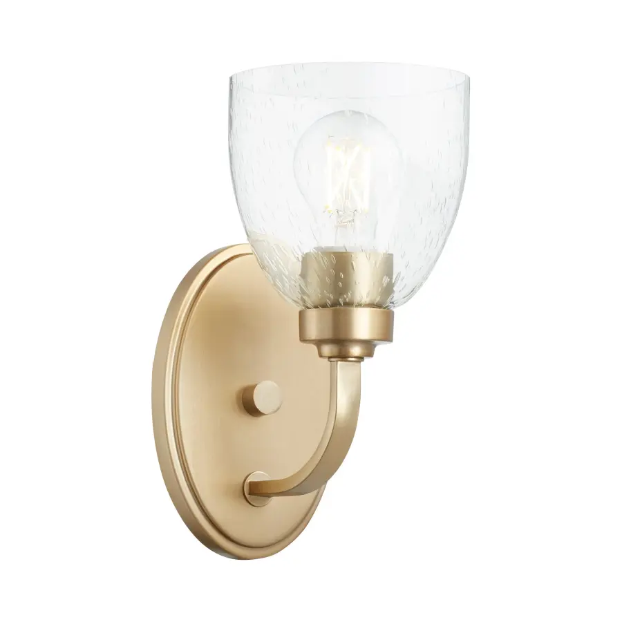 Reyes 1-Light Clear Seeded Glass Wall Sconce in Aged Brass - Image 2