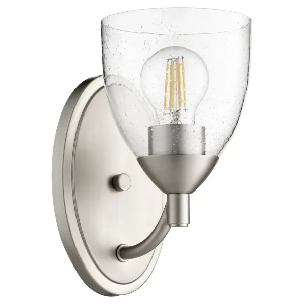 Barkley 1-Light Wall Sconce in Satin Nickel with Clear Seeded Glass - Image 1