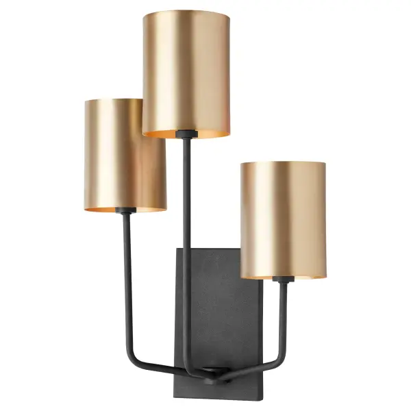 Harmony 3-Light Wall Sconce in Black and Aged Brass - Image 4
