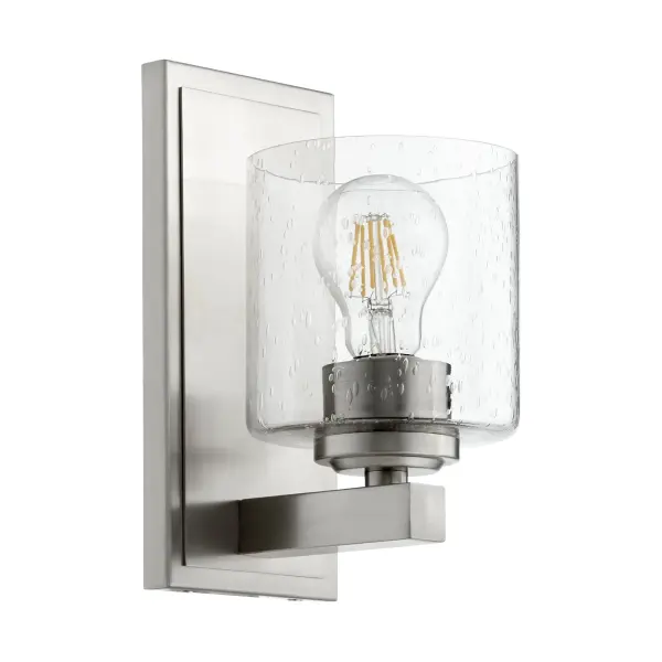 Transitional Satin Nickel Wall Sconce with Clear Seeded Glass