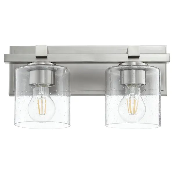 2-Light Transitional Vanity Light in Satin Nickel with Clear Seeded Glass