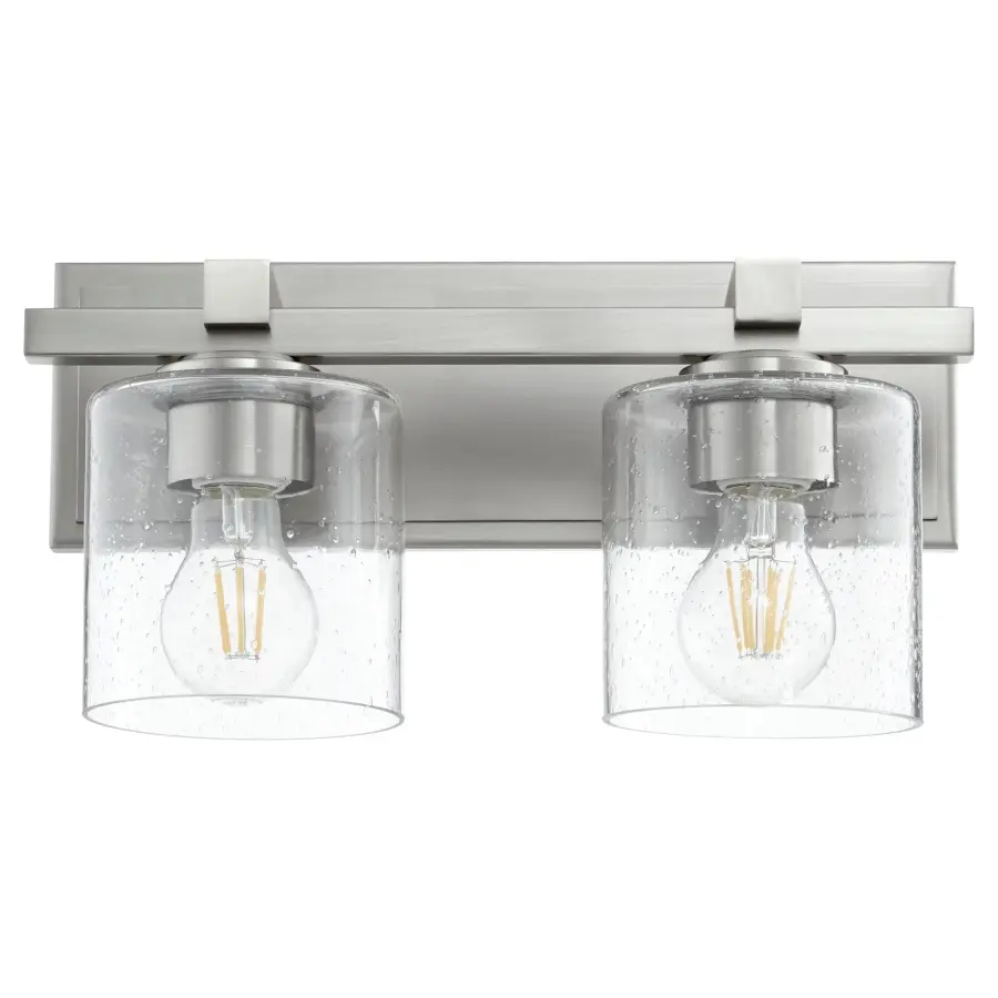 2-Light Transitional Vanity Light in Satin Nickel with Clear Seeded Glass