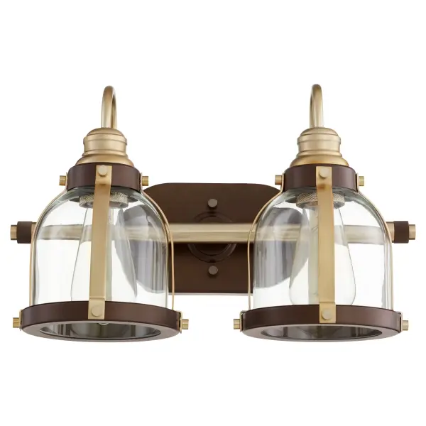 Denny 2-Light Transitional Vanity in Aged Brass and Oiled Bronze