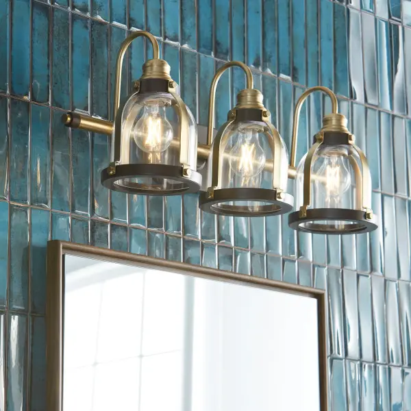 Denny 3-Light Vanity in Aged Brass and Oiled Bronze - Image 2