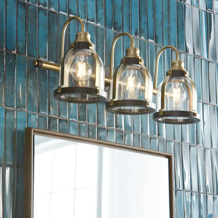 Denny 3-Light Vanity in Aged Brass and Oiled Bronze - Image 2