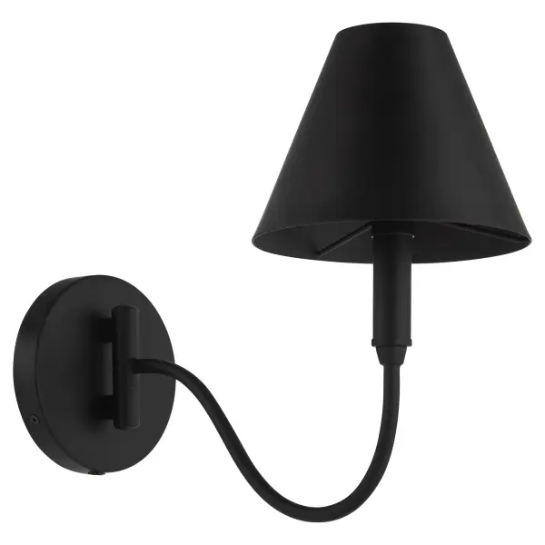 The Waltz swing-arm sconce delivers timeless elegance with practical flexibility. Its adjustable arm and conical shade make it ideal for reading nooks and task lighting, while the matte black finish adds contemporary appeal.