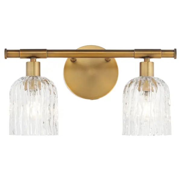 The Meriam 2-Light Wall Sconce brings Regency-era luxury to modern spaces with its brushed brass finish and unfiltered glass. Perfect for creating a cohesive look across transitional or traditional interiors. - alternate view