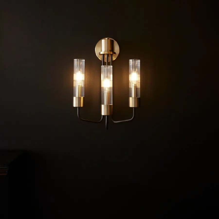 Helix 3-Light Transitional Wall Sconce in Black and Aged Brass - Image 2