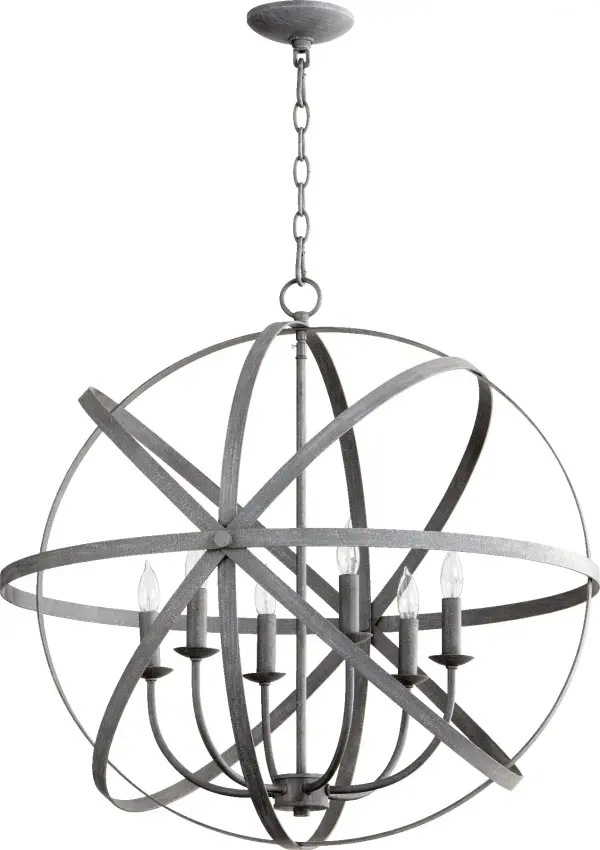 The Celeste chandelier combines futuristic metal ring architecture with traditional candelabra bulbs, creating a versatile transitional piece. Its zinc finish and geometric structure add contemporary edge while maintaining timeless appeal.