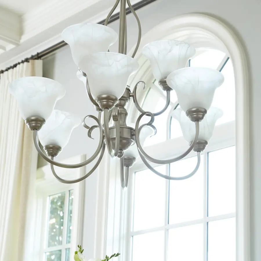 Spencer 9-Light Transitional Chandelier in Classic Nickel - Image 4
