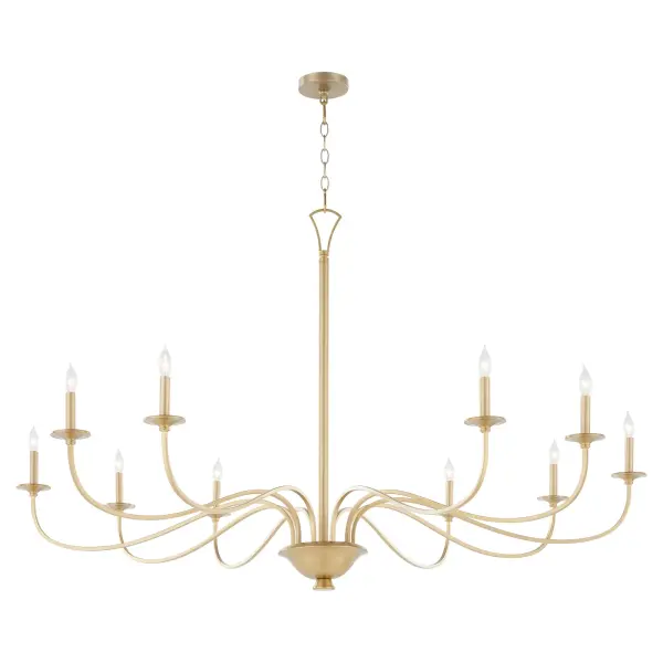 The Maryse 10-Light Chandelier brings classic sophistication with its aged brass finish and elongated curves. Perfect for formal dining rooms and grand entryways, this substantial fixture combines traditional design with clean details.