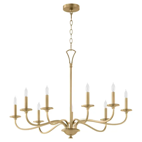 The Maryse 9-Light Chandelier brings classic sophistication with its aged brass finish and elongated curves. Perfect for traditional and transitional spaces, this fixture offers substantial lighting coverage with timeless design appeal.