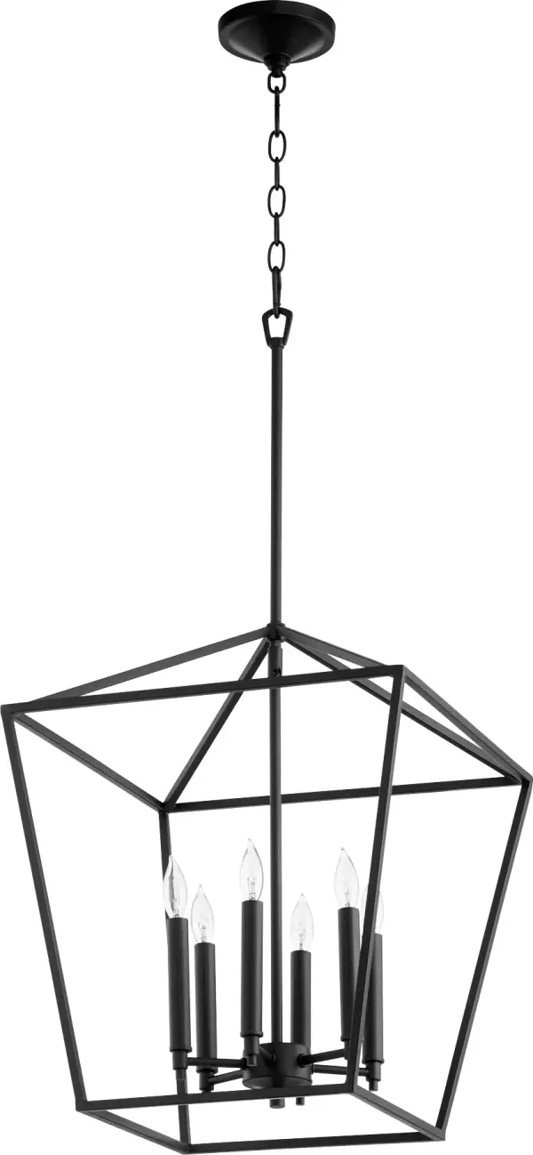 The Gabriel 6-light pendant delivers minimal elegance with exceptional versatility. Its Noir finish and clean lines work across multiple aesthetics, while included Satin Nickel and Aged Brass candle sleeves allow customization.