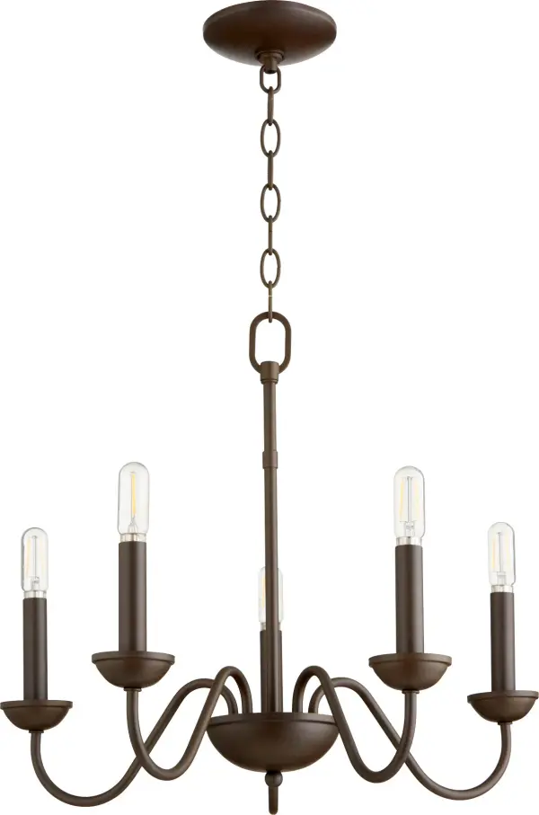 This 5-light chandelier combines classic traditional design with a rich oiled bronze finish. Its graceful curves and versatile styling make it perfect for dining rooms, foyers, and living spaces seeking timeless charm.