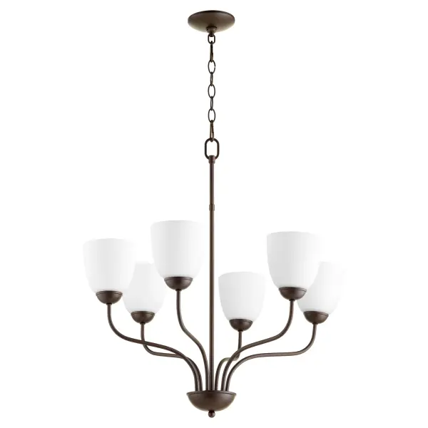 6-Light Satin Opal Chandelier in Oiled Bronze - Image 1