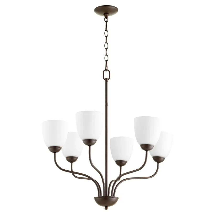 6-Light Satin Opal Chandelier in Oiled Bronze - Image 1