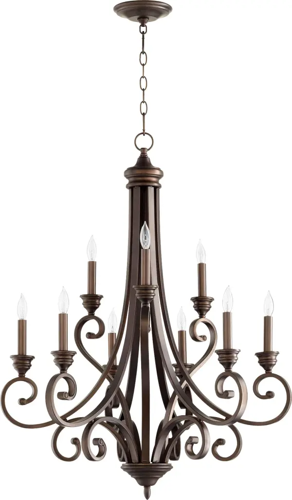 The Bryant chandelier exemplifies classic lighting design with its curvaceous arms radiating in perfect symmetry. The oiled bronze finish paired with glass shades creates a luxurious statement piece ideal for traditional and transitional interiors.