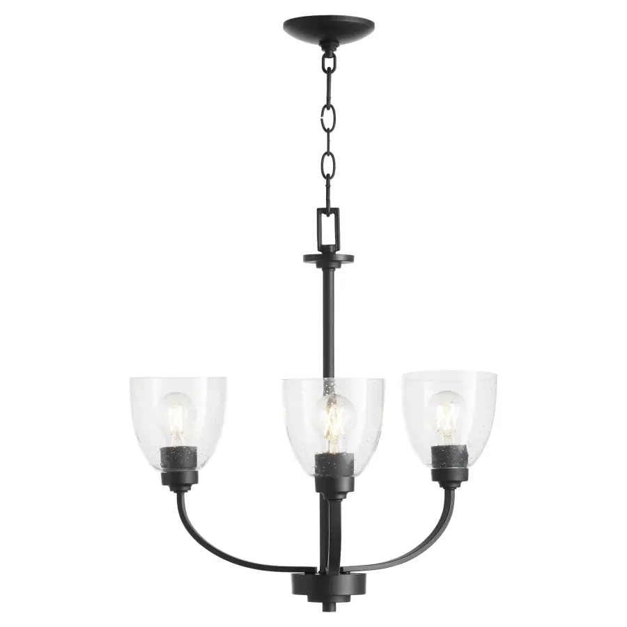 Reyes 3-Light Clear Seeded Glass Chandelier in Textured Black - Image 2