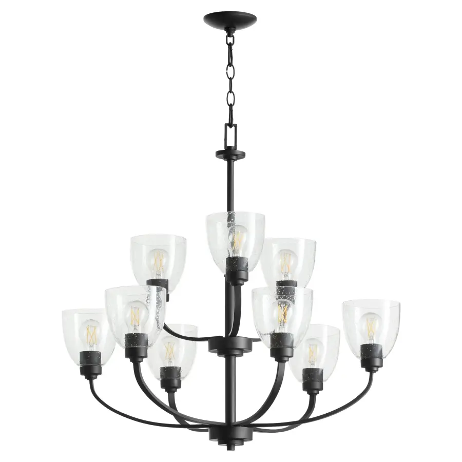 Reyes 9-Light Clear Seeded Glass Chandelier in Textured Black - Image 1