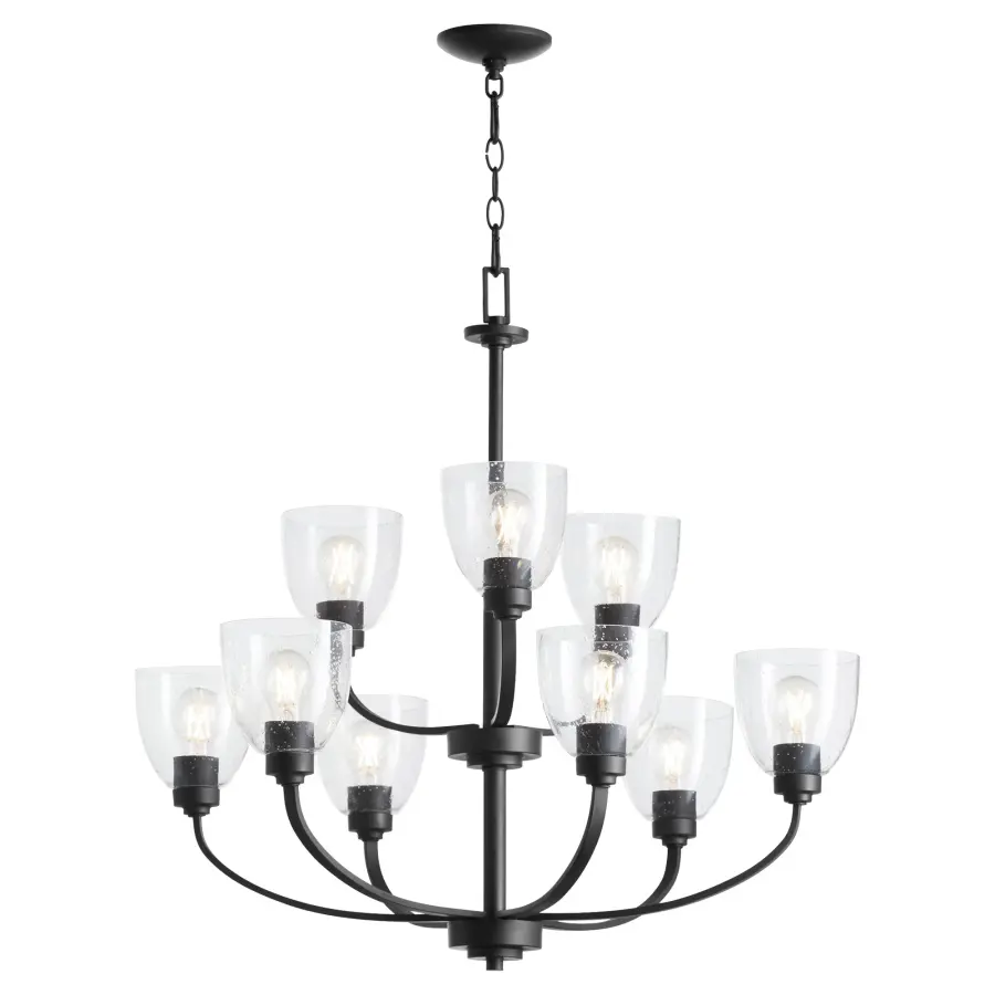 Reyes 9-Light Clear Seeded Glass Chandelier in Textured Black - Image 3