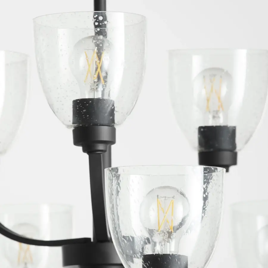 Reyes 9-Light Clear Seeded Glass Chandelier in Textured Black - Image 4