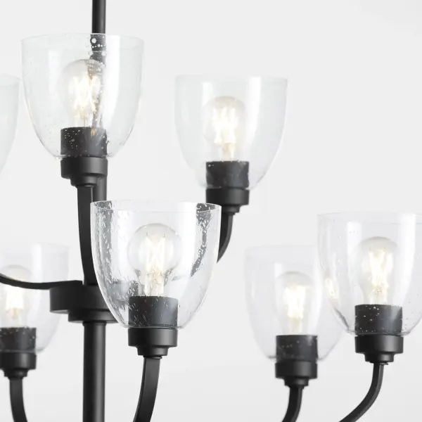 Reyes 9-Light Clear Seeded Glass Chandelier in Textured Black - Image 5