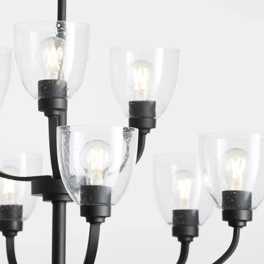 Reyes 9-Light Clear Seeded Glass Chandelier in Textured Black - Image 5