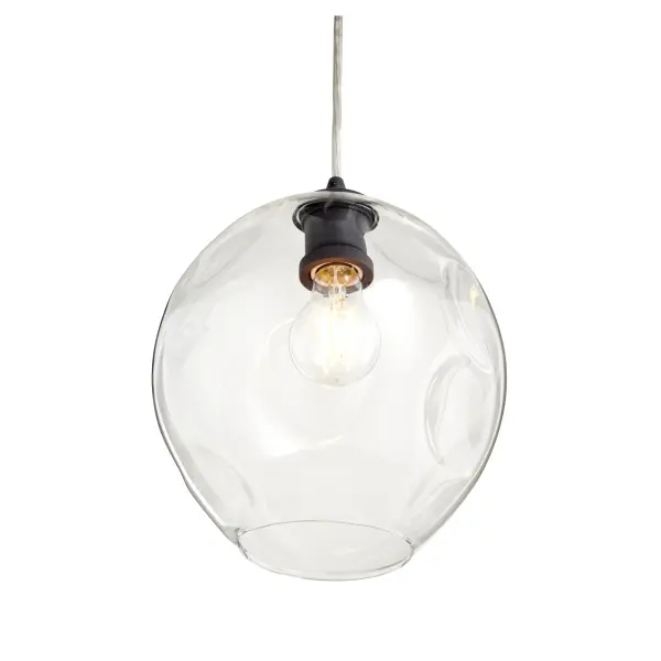 The Numen pendant combines modern minimalism with artistic flair through its clear wavy glass globe and streamlined black metal construction. Perfect for adding focused task lighting or ambient illumination in compact spaces. - alternate view