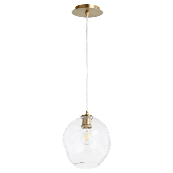 The Numen pendant combines modern sophistication with timeless brass warmth. Its distinctive wavy glass globe creates beautiful light diffusion while the aged brass finish adds character to any space.