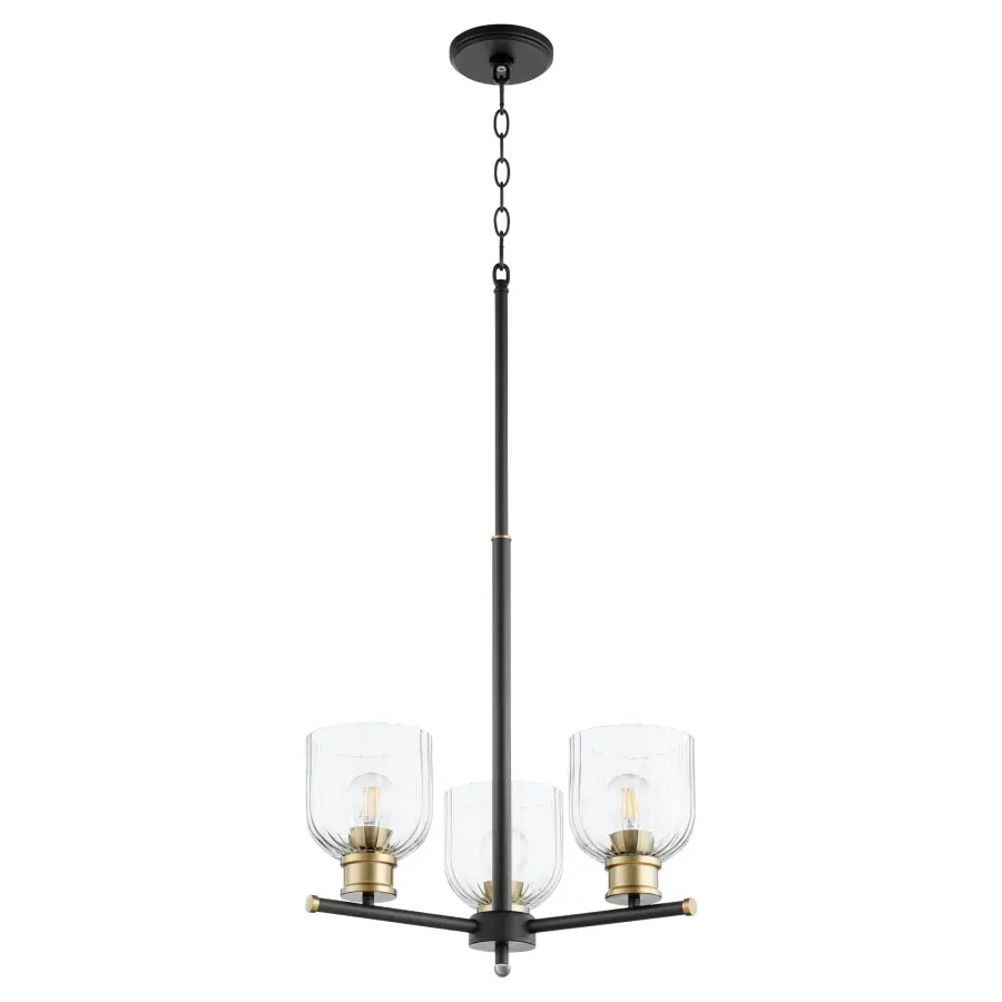 Monarch 3-Light Black & Aged Brass Chandelier - Image 1