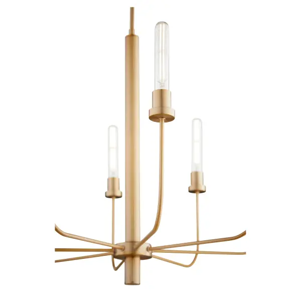 The Sheridan 8-Light Chandelier combines bold geometric lines with rounded profiles for a sophisticated transitional aesthetic. Its aged brass finish and clean design make it versatile for modern and traditional spaces alike. - alternate view
