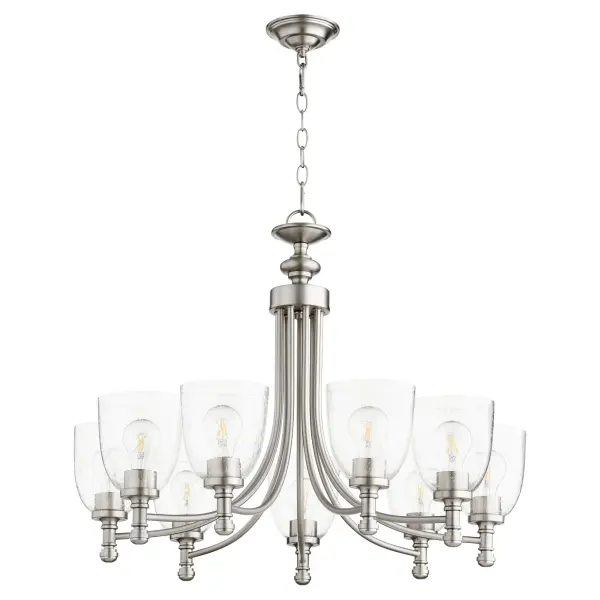 Rossington 9-Light Chandelier in Satin Nickel with Opal Glass