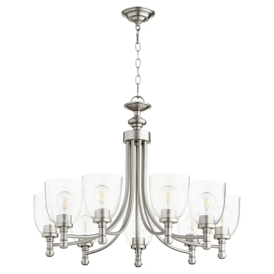 Rossington 9-Light Chandelier in Satin Nickel with Opal Glass