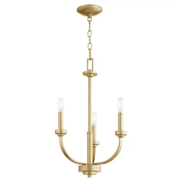 The Reyes 3-Light Chandelier combines sleek, minimalist design with warm aged brass finish. Its clean lines and transitional aesthetic make it adaptable to various interior styles while maintaining a distinctive presence. - alternate view