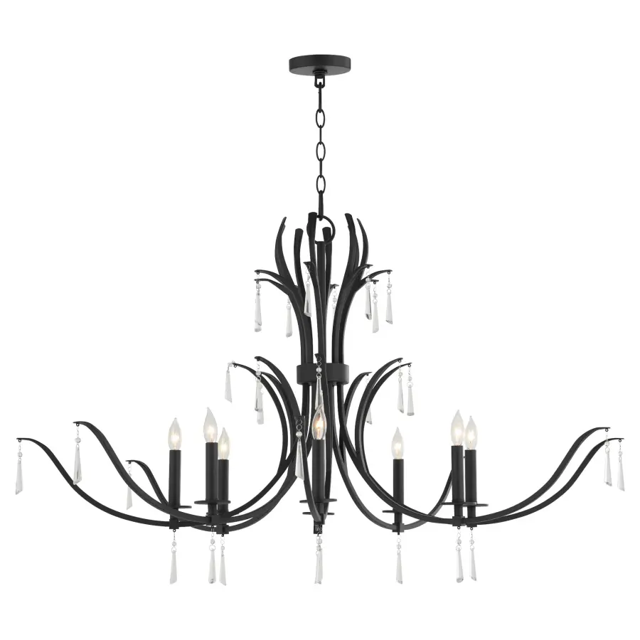 Elegant Crystal Chandelier with Modern Matte Black Finish - Image 2