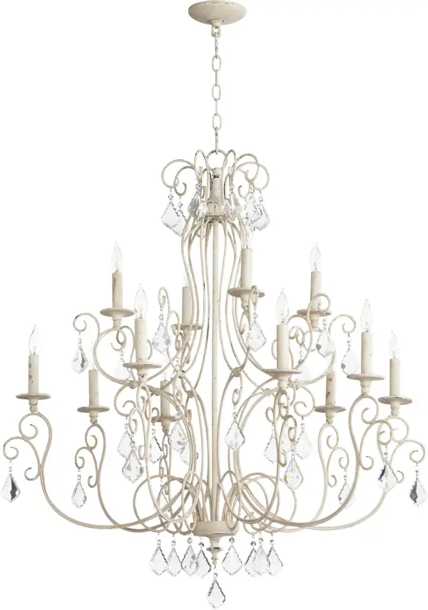 The Ariel chandelier combines soft curves with a traditional Persian white finish and crystal clear accents. Its attention to detail and transitional design make it versatile for both classic and contemporary spaces.
