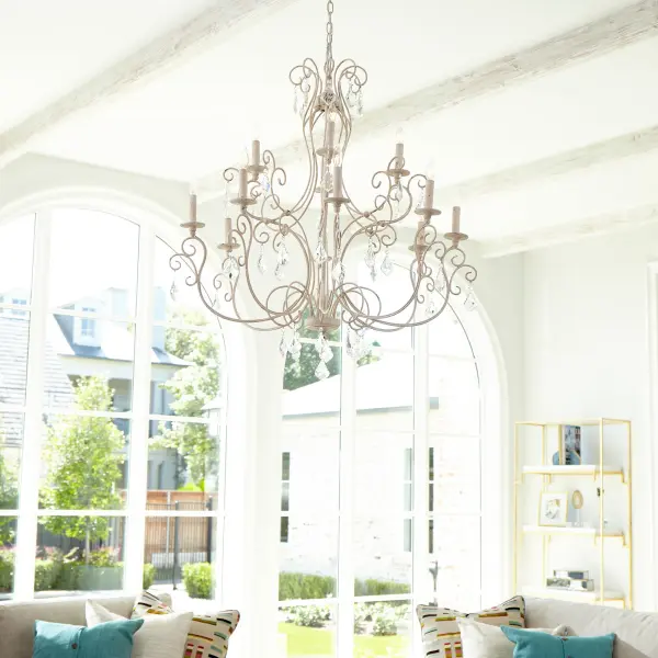 The Ariel chandelier combines soft curves with a traditional Persian white finish and crystal clear accents. Its attention to detail and transitional design make it versatile for both classic and contemporary spaces. - alternate view
