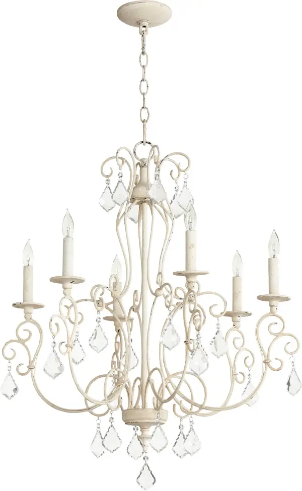 The Ariel chandelier combines soft curves with a classic Persian white finish and crystal clear accents. Its attention to detail and traditional design make it a versatile choice for formal and transitional spaces.