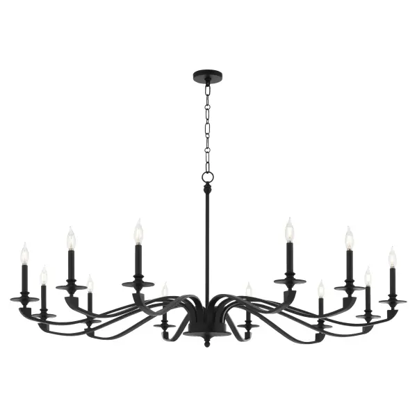 The Chantelle 12-light chandelier masterfully blends Gothic Revival drama with contemporary minimalism. Its sweeping arms, oversized bobeche, and unadorned candle silhouettes create a striking focal point perfect for spaces needing bold character. - alternate view