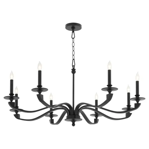 The Chantelle chandelier reimagines Gothic Revival for contemporary spaces with its dramatic sweeping arms, oversized bobeche, and clean candelabra silhouette. The matte black finish adds sophisticated edge to any room needing drama. - alternate view