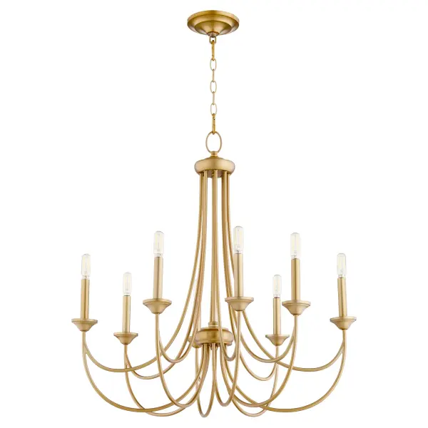 The Brooks 8-Light Chandelier bridges contemporary and traditional design with its slender metal frame and warm aged brass finish. Perfect for creating a sophisticated focal point in dining rooms or over kitchen islands.