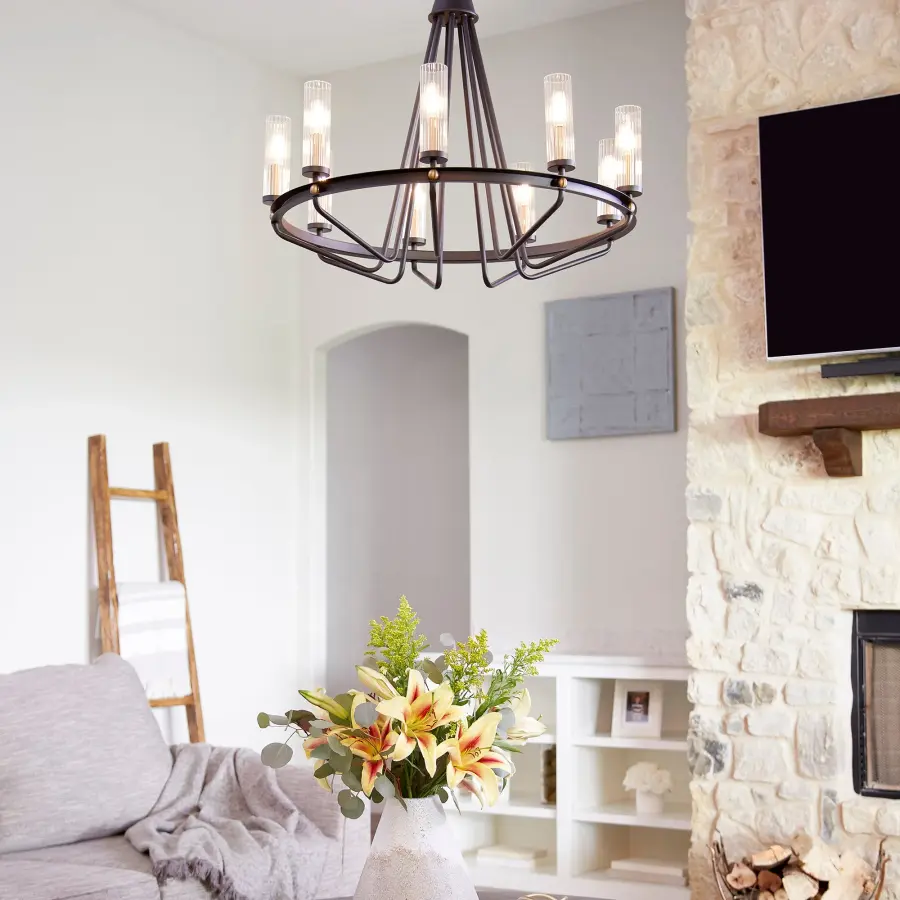 Empire 9-Light Black and Aged Brass Chandelier - Image 4