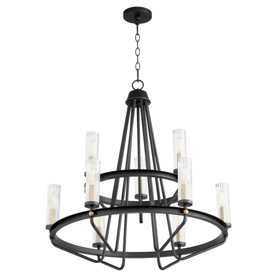 Empire Two Tier 9-Light Chandelier in Black and Aged Brass - Image 1