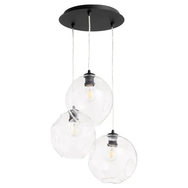 The Numen 3-Light Pendant brings modern sophistication with its black metal construction and distinctive wavy glass globes. The cluster design creates visual interest while providing ample illumination for dining and living spaces.