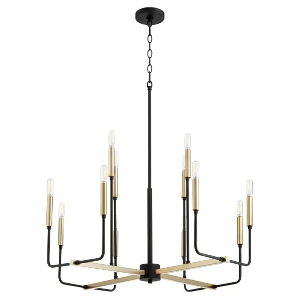 Lacy 12-Light Chandelier in Aged Brass and Black