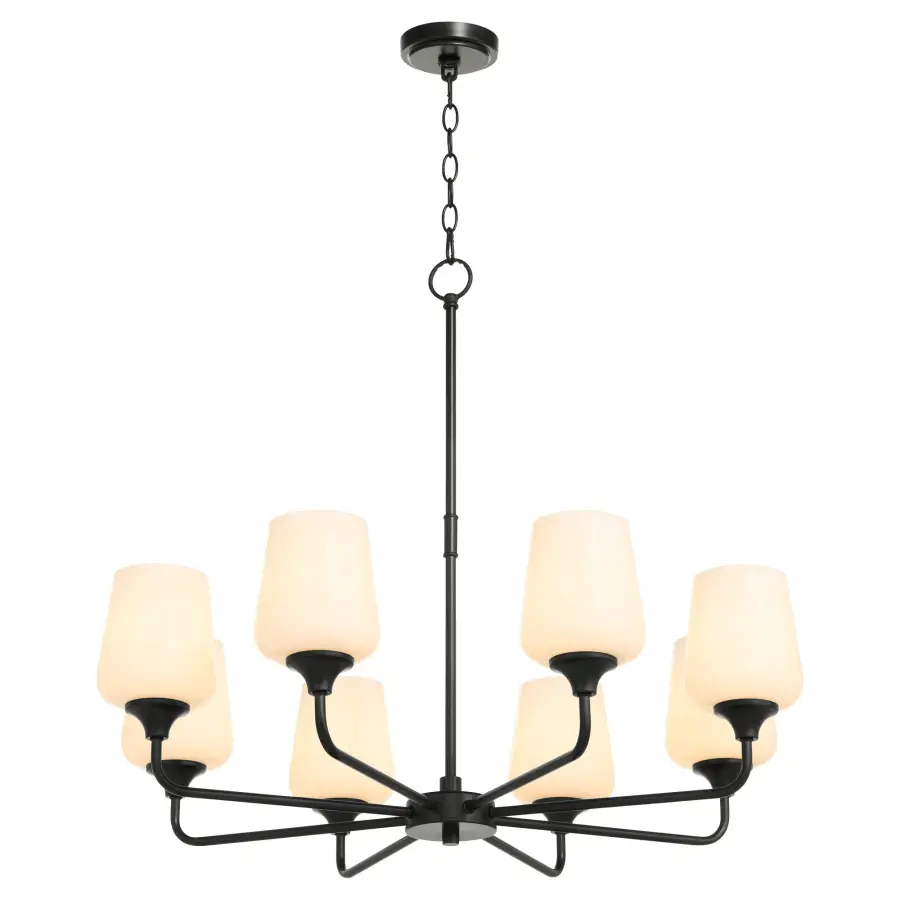 Raymond 8-Light Opal Chandelier in Matte Black - Image 2