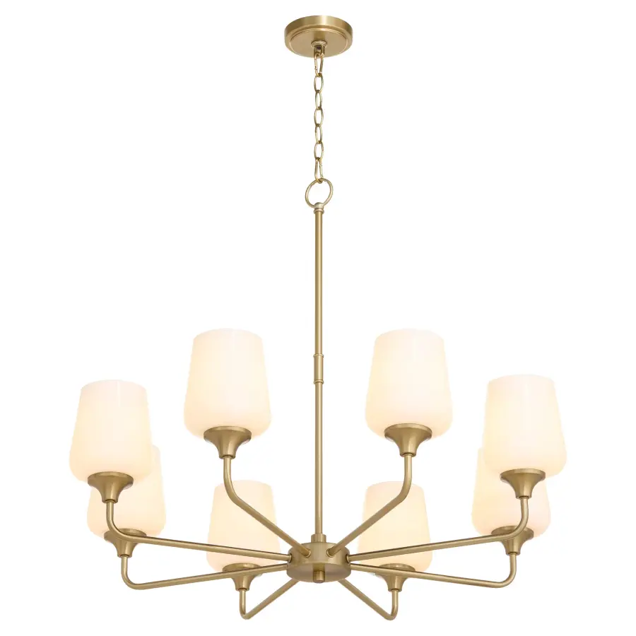 Raymond 8-Light Opal Chandelier in Aged Brass - Image 2