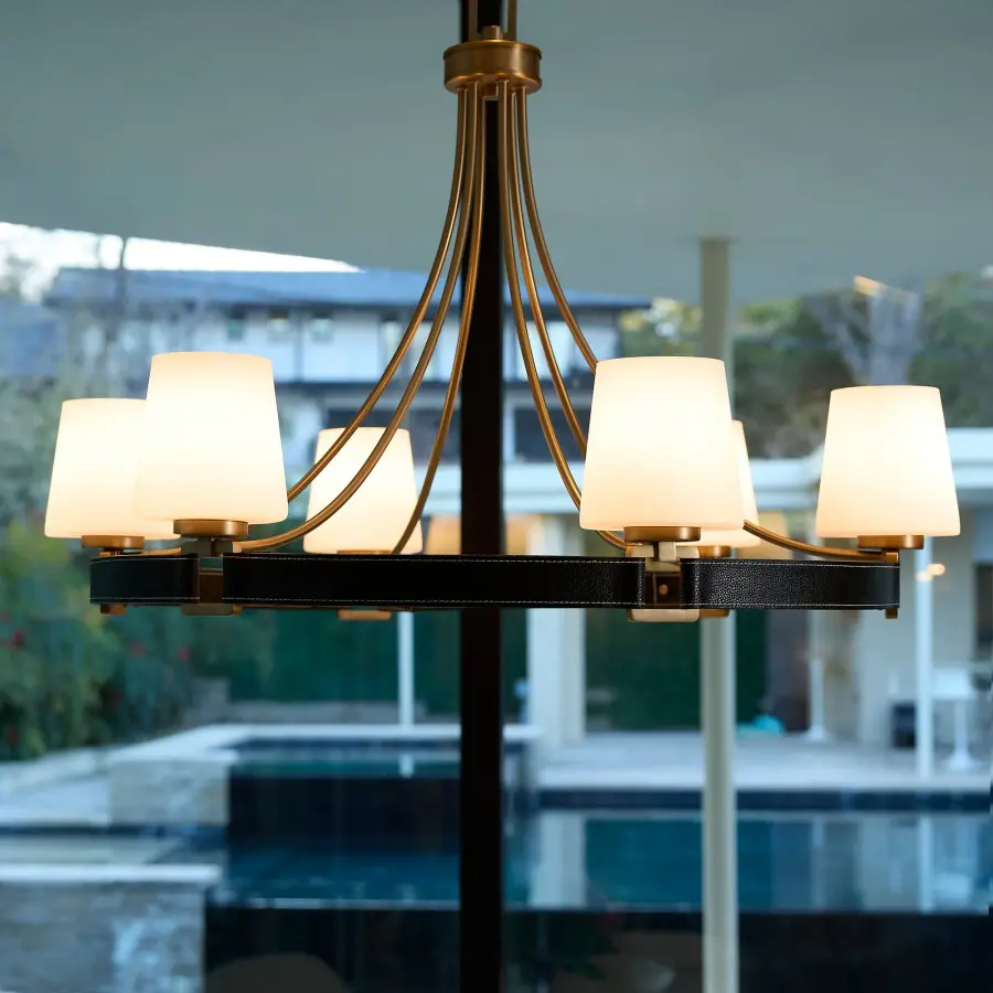 Upscale Crown-Style Chandelier with Fashion-Inspired Leather Accents - Image 7